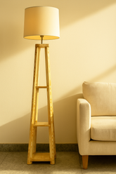 Italian Wooden Floor Lamp with Shelf